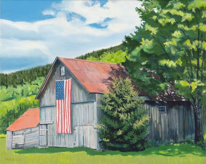 Barn With Flag 16 X 20